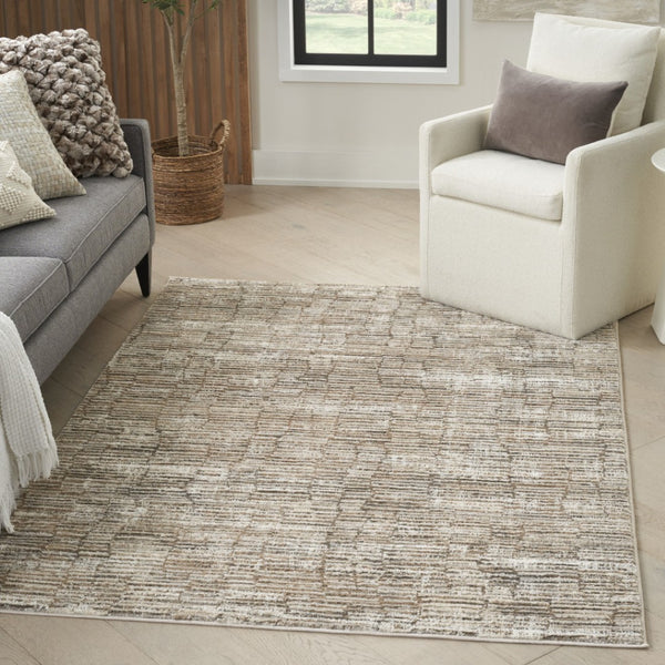 HomeRoots 5' Brown and Ivory Abstract Area Rug - Soft, Non-Skid, Stain-Resistant Design for Modern Living Spaces 6' X 9' 550729