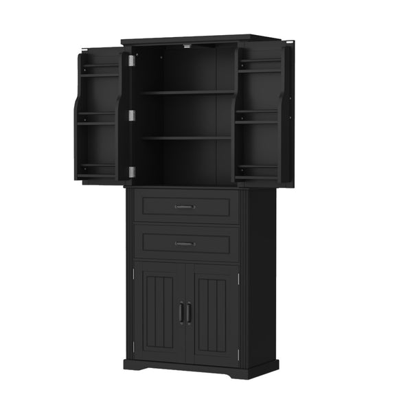 English Elm [video] Floor to Ceiling Matte Storage Cabinet with Drawers Shelves and Adjustable Interior Black N759P407762B