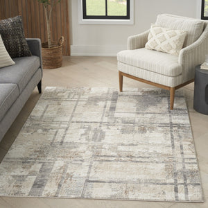 HomeRoots 5' Modern Abstract Area Rug in Ivory, Gray & Black - Durable, Stain-Resistant, Non-Skid Design 6' X 9' 550730