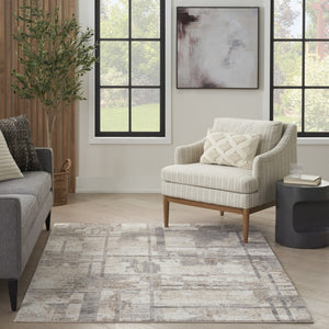 HomeRoots 5' Modern Abstract Area Rug in Ivory, Gray & Black - Durable, Stain-Resistant, Non-Skid Design 6' X 9' 550730