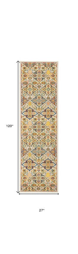 Homeroots 10' Ivory And Blue Floral Runner Rug – Durable, Stylish Accent For Hallways, Laundry Rooms & More!  Polypropylene 550732