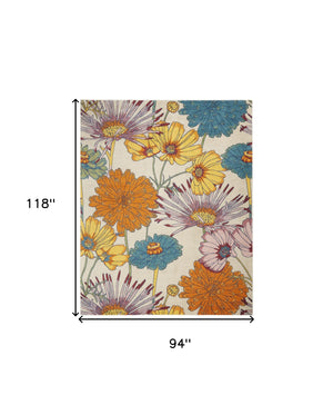 Homeroots 8' X 10' Ivory Blue And Orange Floral Power Loom Area Rug  Polypropylene 550733