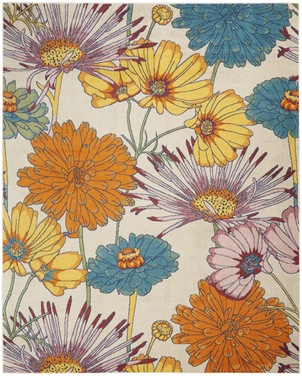 HomeRoots 5' Cream Floral Power Loom Area Rug - Timeless Elegance for Living Rooms, Bedrooms & Dining Areas 8' X 10' 550733