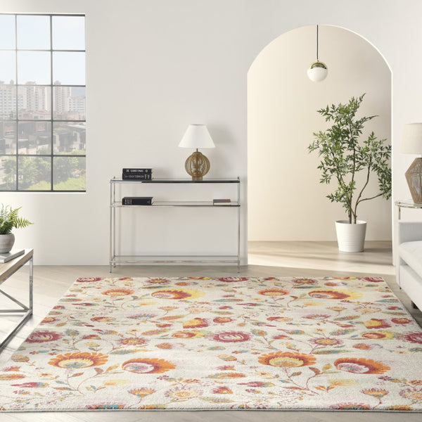 HomeRoots 8' Cream Floral Power Loom Area Rug - Timeless Elegance for Every Room, Durable & Low-Maintenance Design 8' X 10' 550735