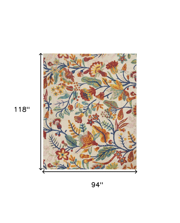 Homeroots 8' X 10' Cream Floral Power Loom Area Rug  Polypropylene 550736