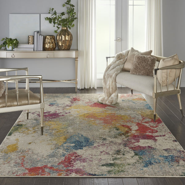 HomeRoots 7' Ivory Abstract Power Loom Area Rug - Modern Elegance for Living Rooms & Dining Areas, Easy Care 7' X 10' 550738