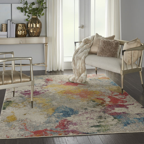 HomeRoots 7' Ivory Abstract Power Loom Area Rug - Modern Elegance for Living Rooms & Dining Areas, Easy Care 7' X 10' 550738