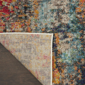 HomeRoots 7' Vibrant Abstract Blue Ivory Orange Non-Skid Area Rug for Living Room, Playroom, and More 7' X 10' 550740