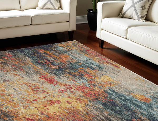 Homeroots 7' X 10' Blue Ivory And Orange Abstract Non Skid Area Rug  Polypropylene 550740