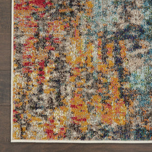 HomeRoots 7' Vibrant Abstract Blue Ivory Orange Non-Skid Area Rug for Living Room, Playroom, and More 7' X 10' 550740