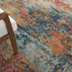 HomeRoots 7' Vibrant Abstract Blue Ivory Orange Non-Skid Area Rug for Living Room, Playroom, and More 7' X 10' 550740