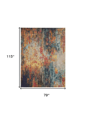 Homeroots 7' X 10' Blue Ivory And Orange Abstract Non Skid Area Rug  Polypropylene 550740