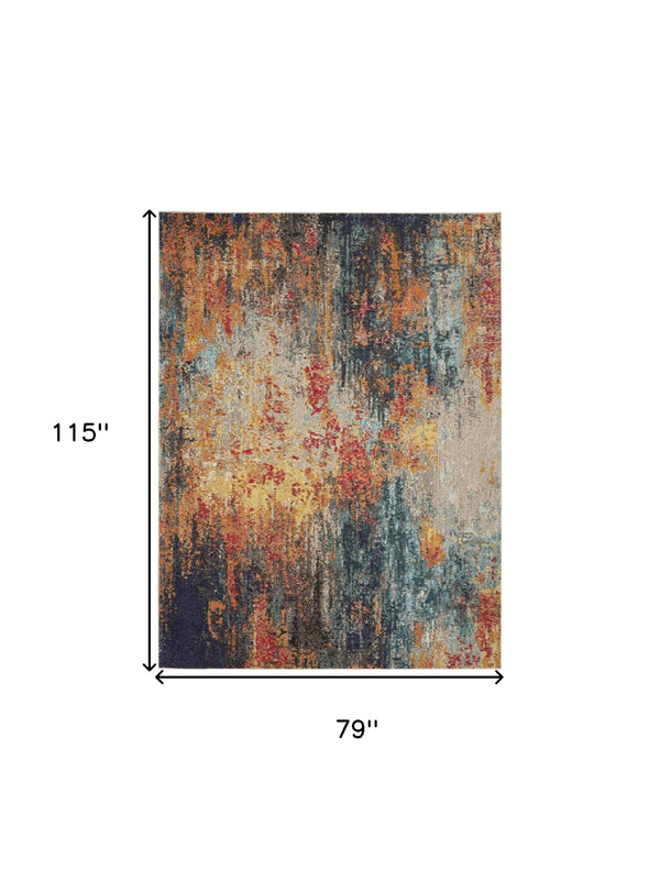 Homeroots 7' X 10' Blue Ivory And Orange Abstract Non Skid Area Rug  Polypropylene 550740