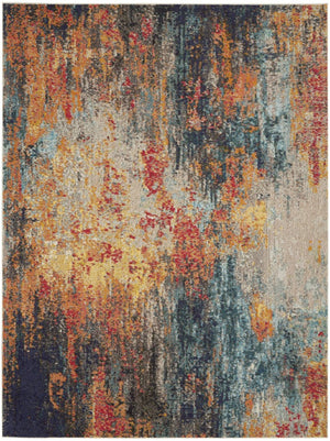 HomeRoots 7' Vibrant Abstract Blue Ivory Orange Non-Skid Area Rug for Living Room, Playroom, and More 7' X 10' 550740