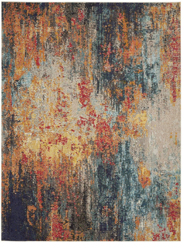 HomeRoots 7' Vibrant Abstract Blue Ivory Orange Non-Skid Area Rug for Living Room, Playroom, and More 7' X 10' 550740