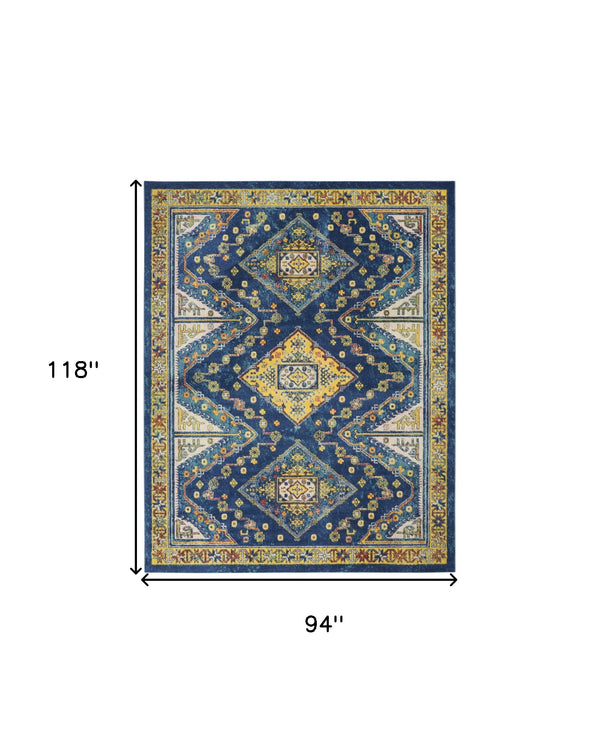 Homeroots 8' X 10' Blue And Yellow Oriental Power Loom Area Rug  Polypropylene 550741
