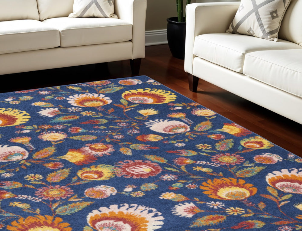 HomeRoots 8' Navy Blue Floral Area Rug – Timeless Elegance for High-Traffic Spaces with Durable Power Loom Design 8' X 10' 550742