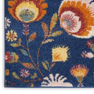 HomeRoots 8' Navy Blue Floral Area Rug – Timeless Elegance for High-Traffic Spaces with Durable Power Loom Design 8' X 10' 550742