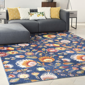 HomeRoots 8' Navy Blue Floral Area Rug – Timeless Elegance for High-Traffic Spaces with Durable Power Loom Design 8' X 10' 550742