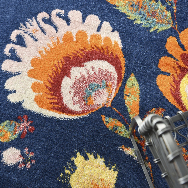 HomeRoots 8' Navy Blue Floral Area Rug – Timeless Elegance for High-Traffic Spaces with Durable Power Loom Design 8' X 10' 550742