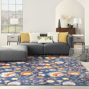 HomeRoots 8' Navy Blue Floral Area Rug – Timeless Elegance for High-Traffic Spaces with Durable Power Loom Design 8' X 10' 550742