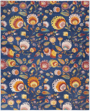HomeRoots 8' Navy Blue Floral Area Rug – Timeless Elegance for High-Traffic Spaces with Durable Power Loom Design 8' X 10' 550742