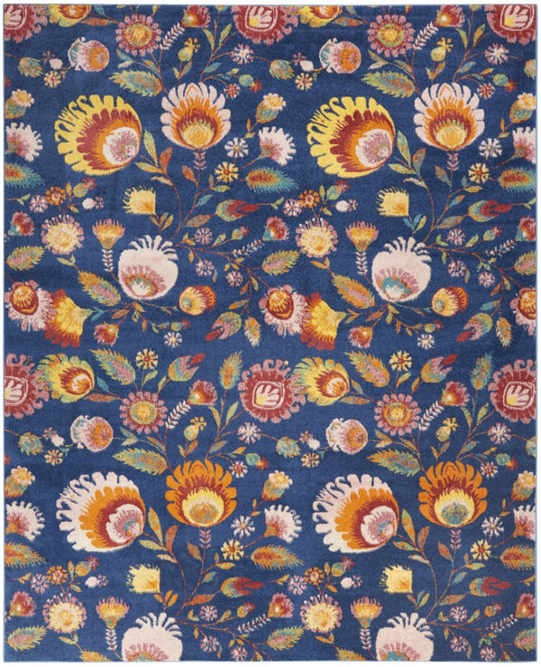 HomeRoots 8' Navy Blue Floral Area Rug – Timeless Elegance for High-Traffic Spaces with Durable Power Loom Design 8' X 10' 550742