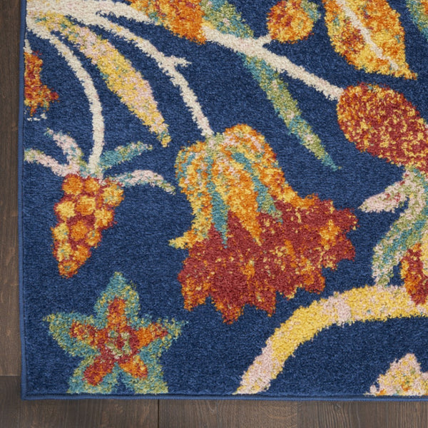 HomeRoots 5' Blue and Yellow Floral Power Loom Area Rug – Classic Design for Living Rooms and High-Traffic Areas 8' X 10' 550743
