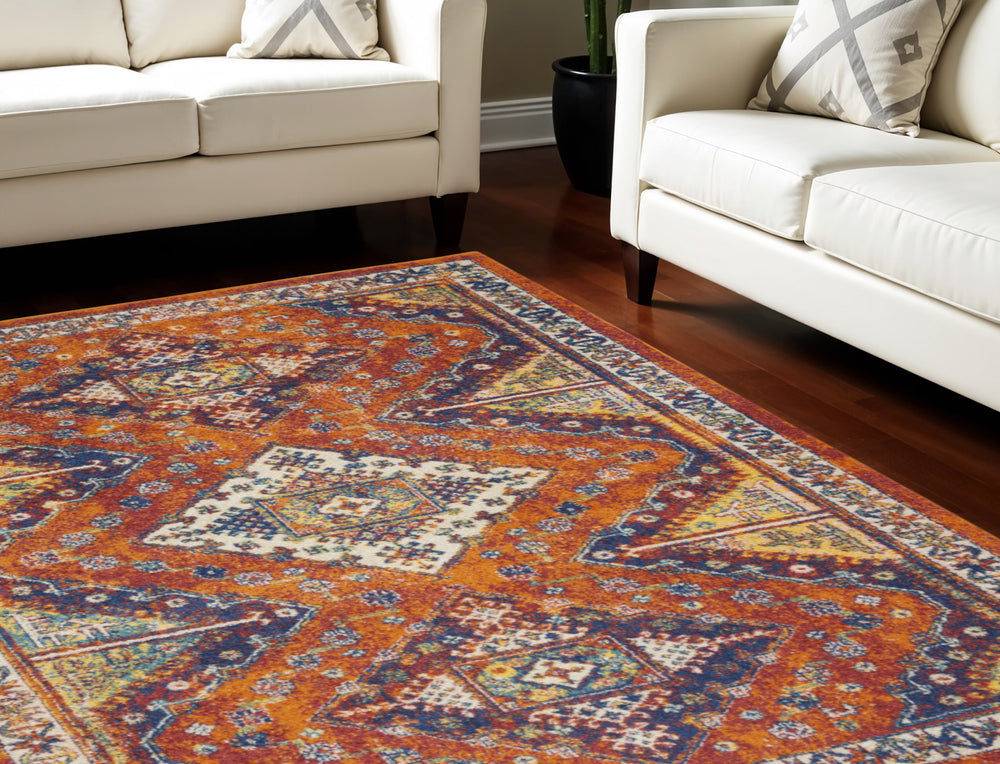 Homeroots 8' X 10' Orange Oriental Power Loom Area Rug  Polypropylene 550744