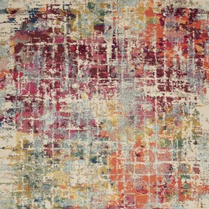 Homeroots 7' X 10' Ivory Red And Pink Abstract Distressed Non Skid Area Rug  Polypropylene 550745