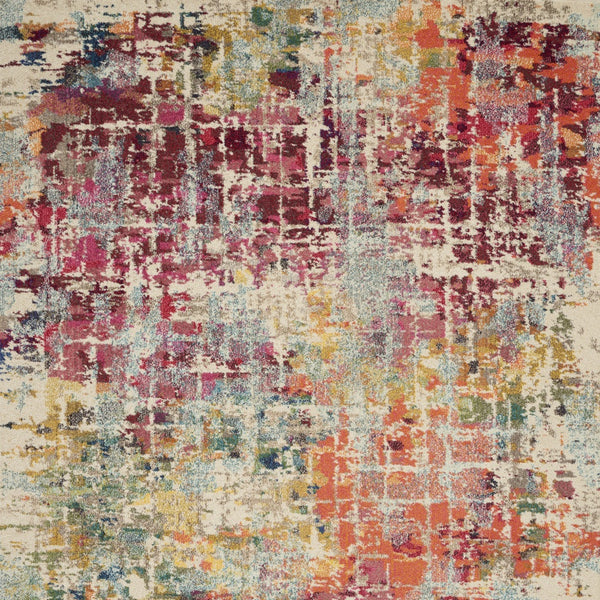 Homeroots 7' X 10' Ivory Red And Pink Abstract Distressed Non Skid Area Rug  Polypropylene 550745