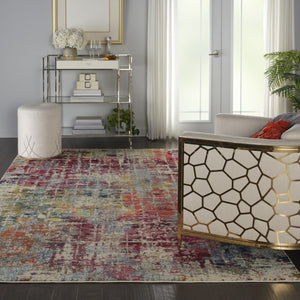 HomeRoots 7' Abstract Distressed Area Rug in Ivory, Red, and Pink - Durable Non-Skid Design for Busy Homes 7' X 10' 550745