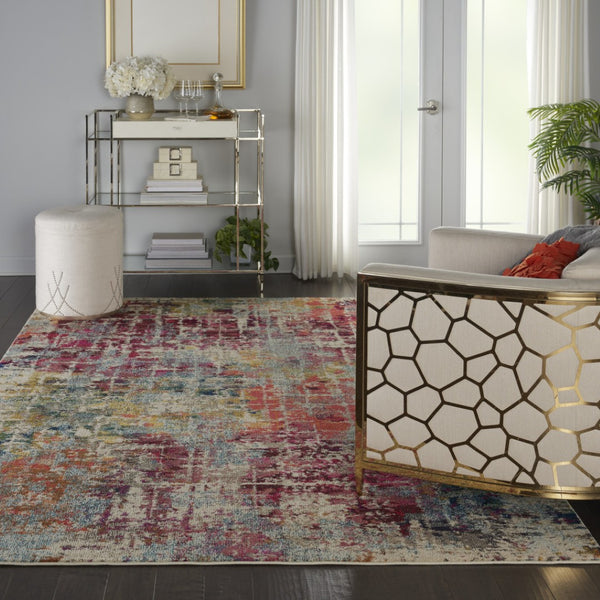HomeRoots 7' Abstract Distressed Area Rug in Ivory, Red, and Pink - Durable Non-Skid Design for Busy Homes 7' X 10' 550745