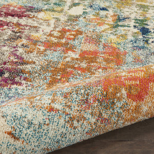 Homeroots 7' X 10' Ivory Red And Pink Abstract Distressed Non Skid Area Rug  Polypropylene 550745