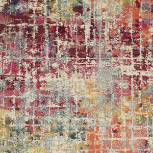 Homeroots 7' X 10' Ivory Red And Pink Abstract Distressed Non Skid Area Rug  Polypropylene 550745