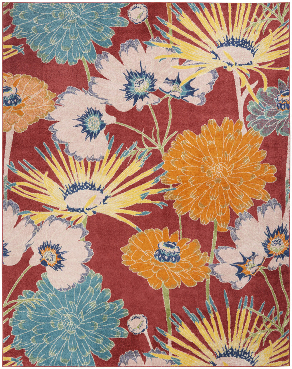 Homeroots 8' X 10' Orange And Red Tropical Floral Power Loom Area Rug  Polypropylene 550746