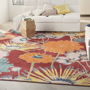 HomeRoots 8' Tropical Floral Area Rug in Vibrant Orange and Red - Durable Power Loomed Design for Modern Spaces 8' X 10' 550746