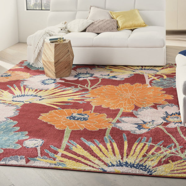 HomeRoots 8' Tropical Floral Area Rug in Vibrant Orange and Red - Durable Power Loomed Design for Modern Spaces 8' X 10' 550746