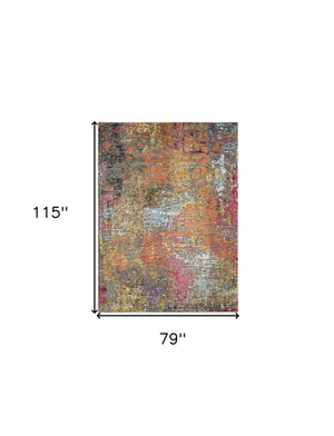 Homeroots 7' X 10' Blue And Orange Abstract Non Skid Area Rug  Polypropylene 550747