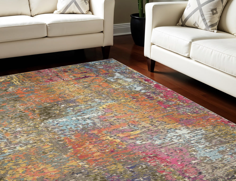 Homeroots 7' X 10' Blue And Orange Abstract Non Skid Area Rug  Polypropylene 550747