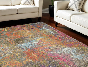 Homeroots 7' X 10' Blue And Orange Abstract Non Skid Area Rug  Polypropylene 550747
