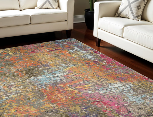 Homeroots 7' X 10' Blue And Orange Abstract Non Skid Area Rug  Polypropylene 550747
