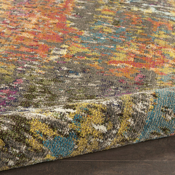 HomeRoots 7' Abstract Blue and Orange Non-Skid Area Rug - Durable, Stain Resistant, Perfect for Family Spaces 7' X 10' 550747