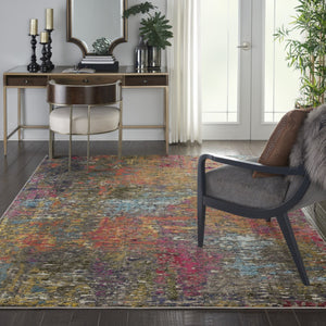 HomeRoots 7' Abstract Blue and Orange Non-Skid Area Rug - Durable, Stain Resistant, Perfect for Family Spaces 7' X 10' 550747