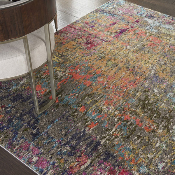 HomeRoots 7' Abstract Blue and Orange Non-Skid Area Rug - Durable, Stain Resistant, Perfect for Family Spaces 7' X 10' 550747