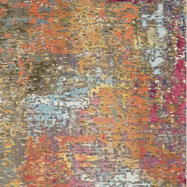 HomeRoots 7' Abstract Blue and Orange Non-Skid Area Rug - Durable, Stain Resistant, Perfect for Family Spaces 7' X 10' 550747