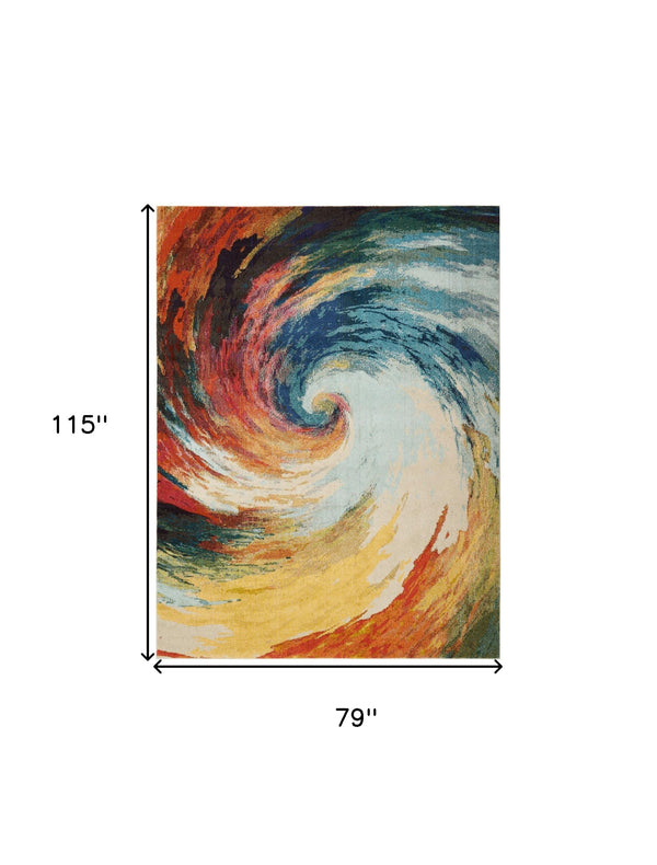 Homeroots 7' X 10' Ivory Blue And Orange Abstract Non Skid Area Rug  Polypropylene 550748