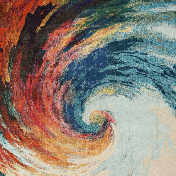 Homeroots 7' X 10' Ivory Blue And Orange Abstract Non Skid Area Rug  Polypropylene 550748