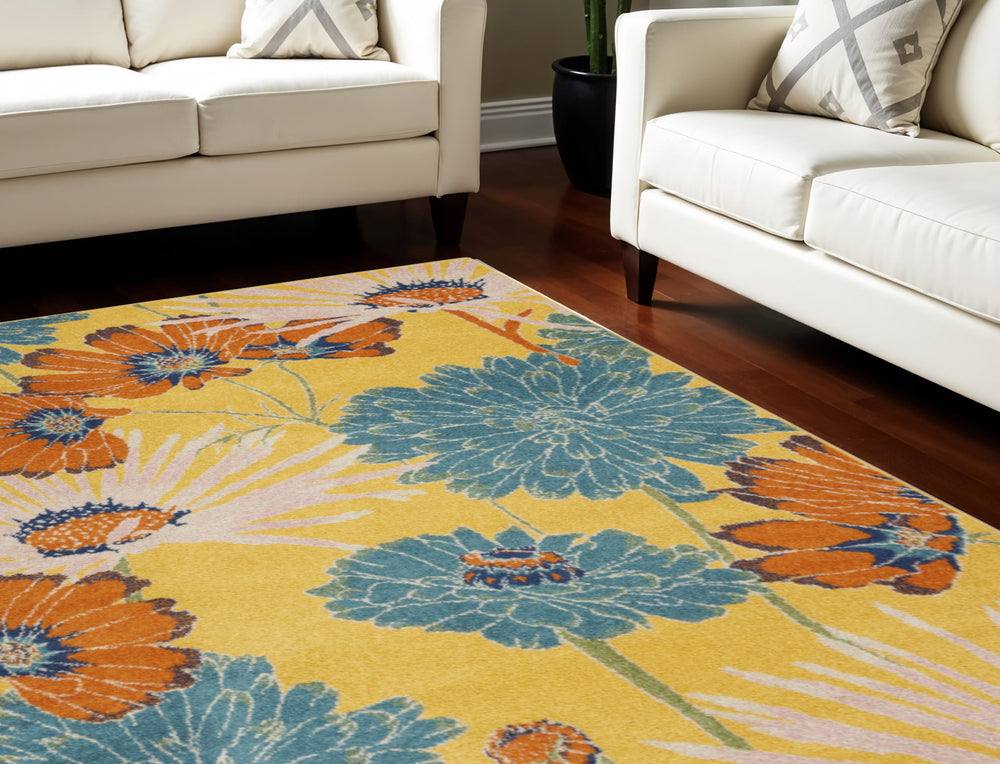 Homeroots 8' X 10' Yellow Tropical Floral Power Loom Area Rug  Polypropylene 550749