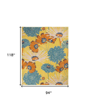 Homeroots 8' X 10' Yellow Tropical Floral Power Loom Area Rug  Polypropylene 550749
